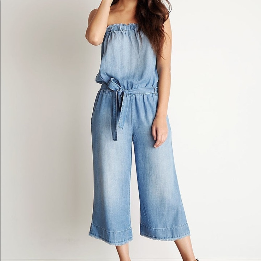 Bella Dahl Strapless Frayed Jumpsuit Ombre Wash Size XS
